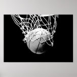 Pop Art Basketball Ball & Net Print Poster<br><div class="desc">Ich Liebe dieses Spiel. Beliebte Sportarten - Schwarz & Weiß Basketball Spiel Ball Image.</div>