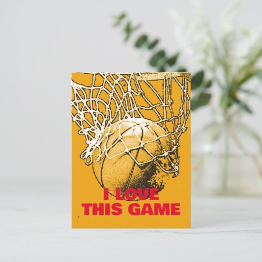 Pop Art Basketball Liebe Dieses Spiel Postkarte (Stehend Vorderseite)