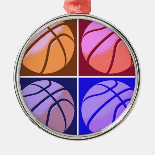 Pop Art Basketball Silbernes Ornament (Vorne)