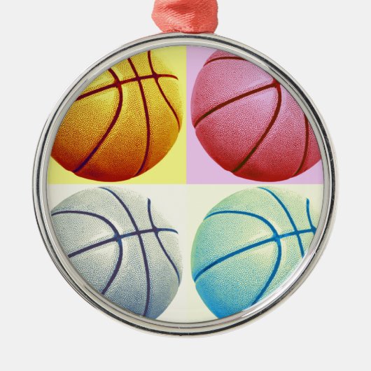 Pop Art Basketball Silbernes Ornament (Vorne)