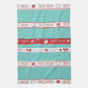Pop Art BEST MOM Streifen – Fette Retro Liebe (2) Geschirrtuch