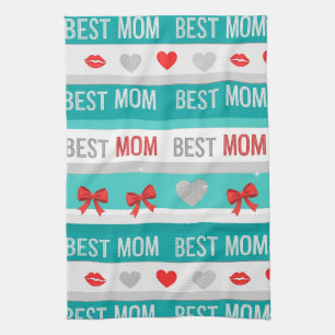 Pop Art BEST MOM Streifen – Fette Retro Liebe (3) Geschirrtuch