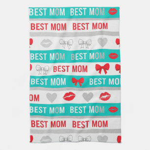 Pop Art BEST MOM Streifen – Fette Retro Liebe (4) Geschirrtuch