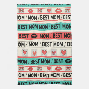 Pop Art BEST MOM Streifen – Fette Retro Liebe (5) Geschirrtuch