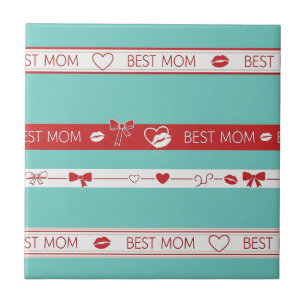 Pop Art BESTE MUM Streifen – Fette Retro Liebe (2) Fliese