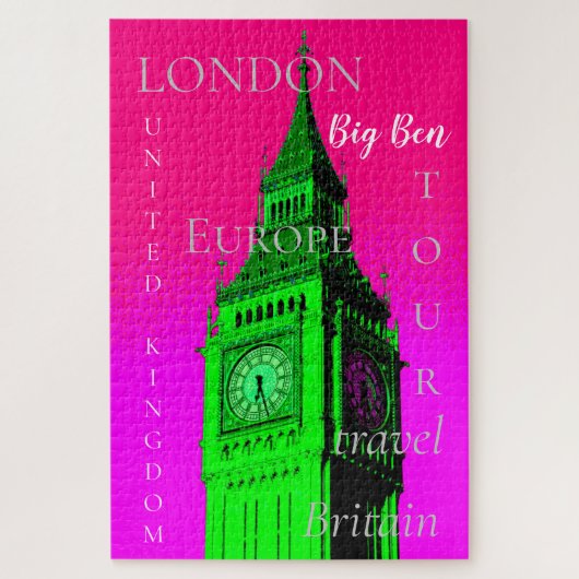 Pop Art Big Ben London Reisen Rosa Green Puzzle (Vertikal)