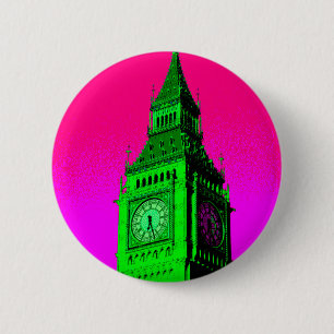 Pop Art Big Ben London Travel Pink Green Button