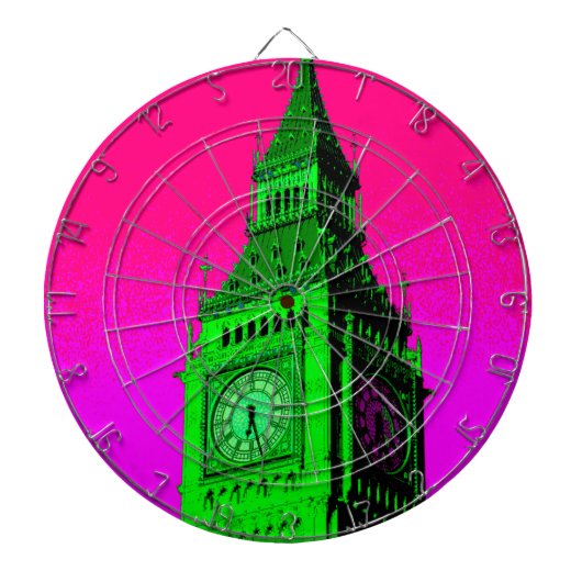 Pop Art Big Ben London Travel Pink Green Dartscheibe (vorne)