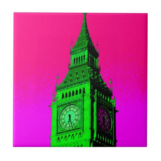 Pop Art Big Ben London Travel Pink Green Fliese (Vorderseite)