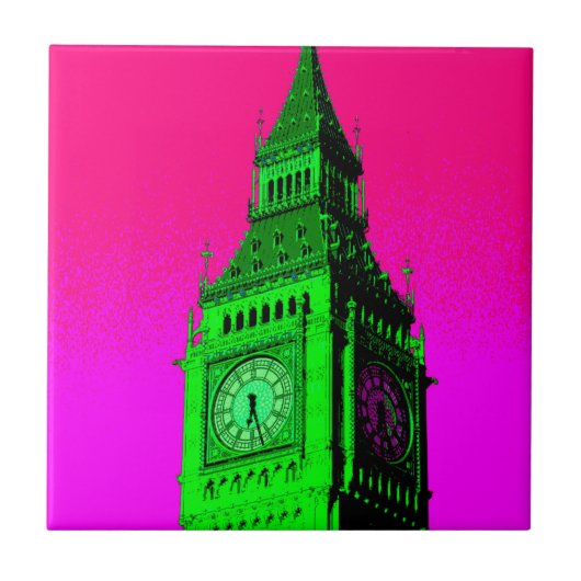 Pop Art Big Ben London Travel Pink Green Fliese (Vorderseite)