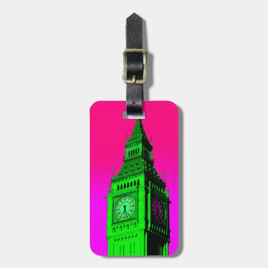 Pop Art Big Ben London Travel Pink Green Gepäckanhänger (Vorderseite vertikal)
