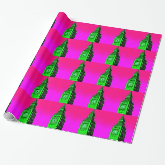 Pop Art Big Ben London Travel Pink Green Geschenkpapier (Ungerollt)
