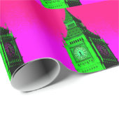 Pop Art Big Ben London Travel Pink Green Geschenkpapier (Rolleneckpunkt)