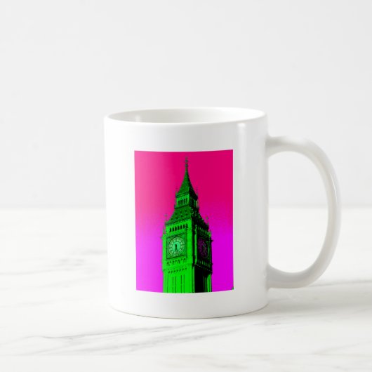 Pop Art Big Ben London Travel Pink Green Kaffeetasse (Rechts)