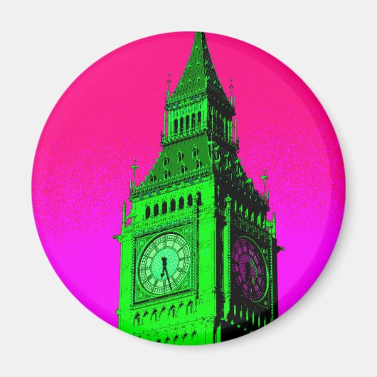 Pop Art Big Ben London Travel Pink Green Magnet (Vorne)