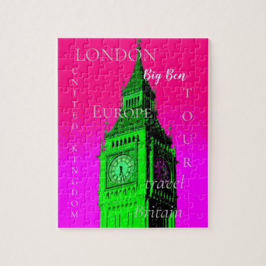 Pop Art Big Ben London Travel Pink Green Puzzle (Vertikal)