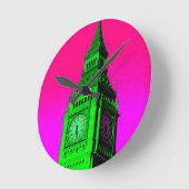 Pop Art Big Ben London Travel Pink Green Runde Wanduhr (Winkel)