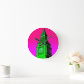 Pop Art Big Ben London Travel Pink Green Runde Wanduhr (Zuhause)