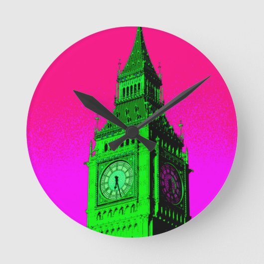 Pop Art Big Ben London Travel Pink Green Runde Wanduhr (Vorderseite)