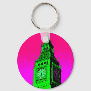 Pop Art Big Ben London Travel Pink Green Schlüsselanhänger