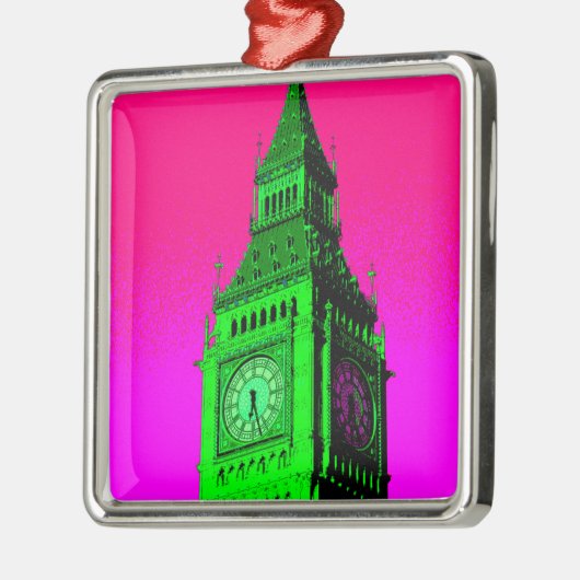 Pop Art Big Ben London Travel Pink Green Silbernes Ornament (Links)