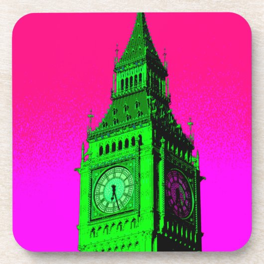 Pop Art Big Ben London Travel Pink Green Untersetzer (Vorderseite)