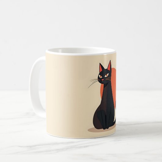 Pop Art Black Cat Orange Sun Kaffeetasse (Vorderseite Links)