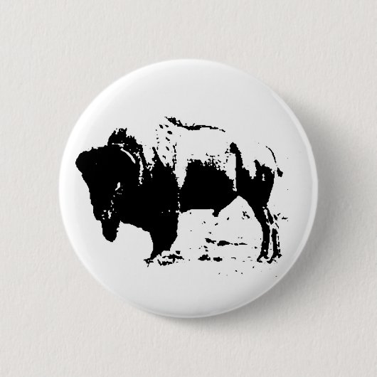 Pop Art Black & White Buffalo Silhouette Button (Vorderseite)