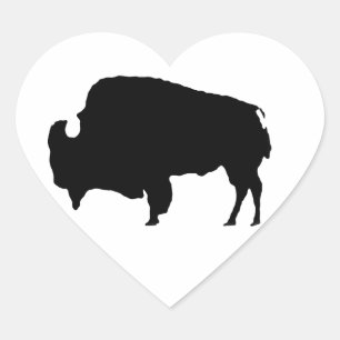 Pop Art Black & White Buffalo Silhouette Herz-Aufkleber
