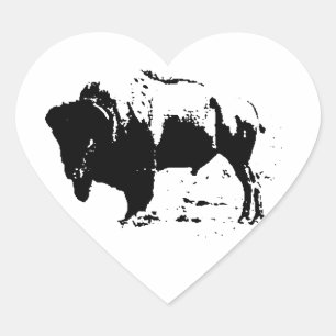 Pop Art Black & White Buffalo Silhouette Herz-Aufkleber