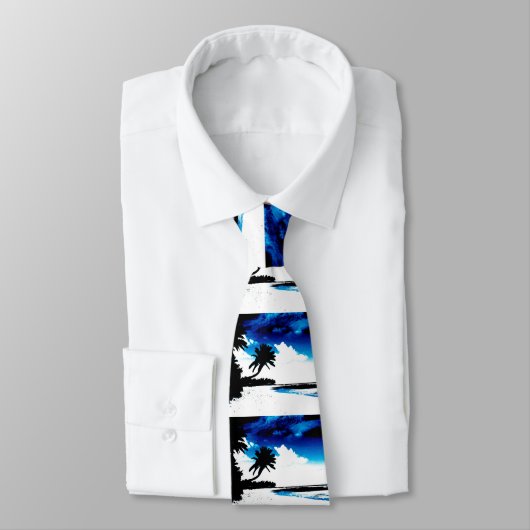 Pop Art Blue Black Palm Tree Silhouette Neck Tie Krawatte (Gebunden)