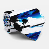Pop Art Blue Black Palm Tree Silhouette Neck Tie Krawatte (Gerollt)