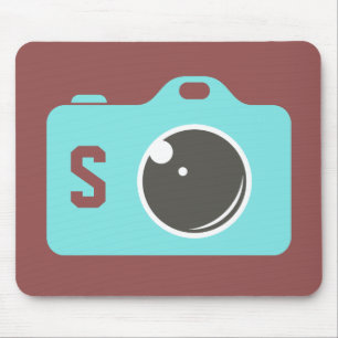 Pop Art Blue Camera Burgundy Monogram Mousepad