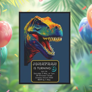 Pop Art Blue Dinosaurier Geburtstag Einladung