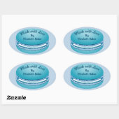 Pop Art Blue Macaron Cookie Personalisiert Ovaler Aufkleber (Blatt)
