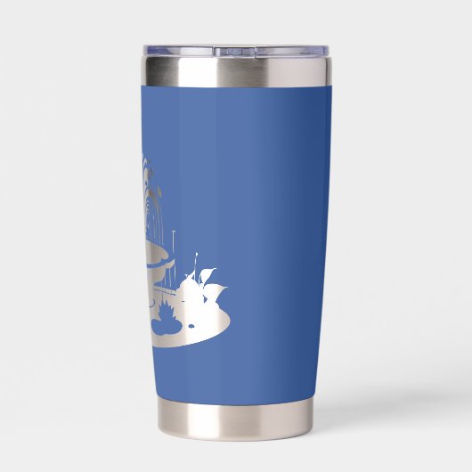 Pop Art Blue mit negativem Springbrunnen Thermobecher (Rückseite)