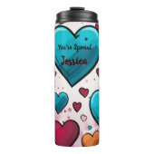 Pop Art Blue Red Hearts Multiprint Socken Thermosbecher (Vorderseite)