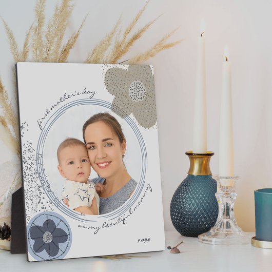 Pop Art Blume Blue Gray Editable Occasion Foto Fotoplatte