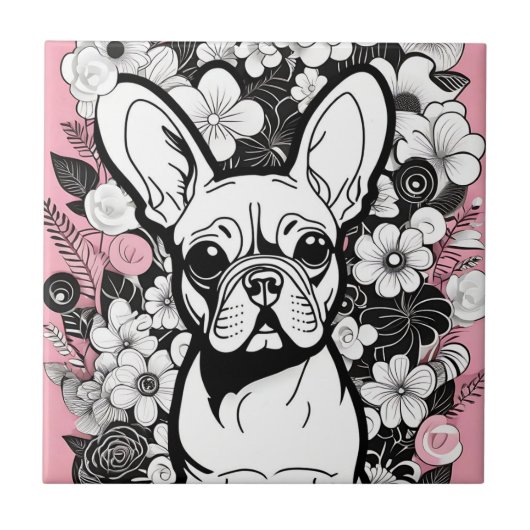 Pop Art Blume und Bulldog Fliese (Vorderseite)