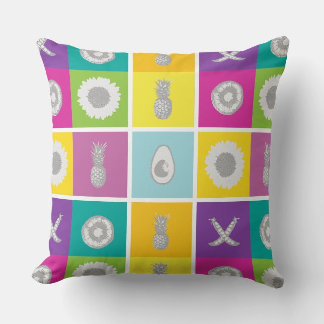 Pop Art Botanic & Frucht Design Kissen (Vorderseite)