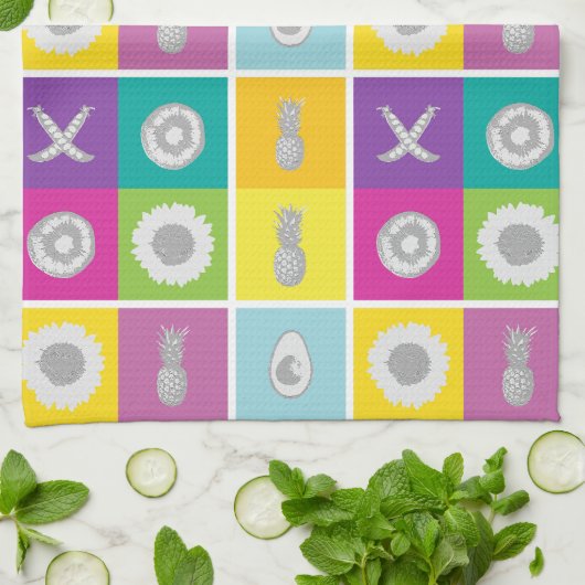Pop Art Botanical & Fruchtmuster Küche Handtuch (Gefaltet)