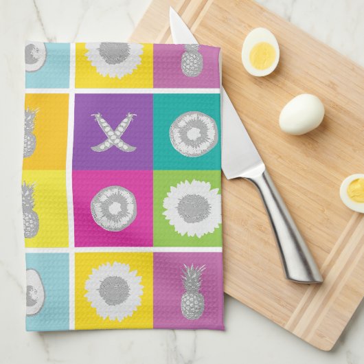 Pop Art Botanical & Fruchtmuster Küche Handtuch (Viertel Falte)