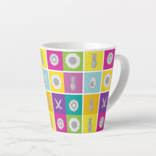 Pop Art Botanical & Fruit Muster Latte Tasse (Rechte Ecke)