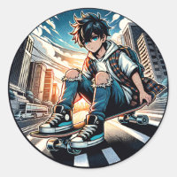 Pop Art Boy auf Skateboard in City