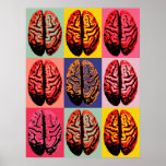 Pop Art Brain Poster<br><div class="desc">Straight from the sixties and pop art. Black outline of a brain within rectangles of bright yellow,  hot pink ,  pink and green</div>