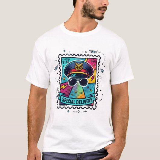 Pop-Art-Briefträger-Stempel T-Shirt (Vorderseite)