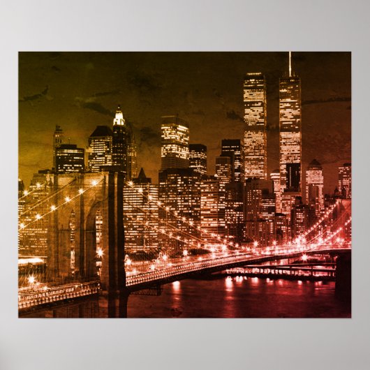 Pop Art Brooklyn Bridge New York Night Poster (Vorne)