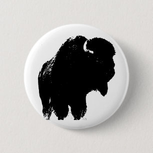 Pop Art Buffalo Bison Silhouette Button