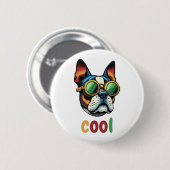 Pop Art Bulldog mit Brille Button (Vorne & Hinten)