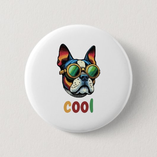 Pop-Art-Bulldog mit Schutzbrille Button (Vorderseite)